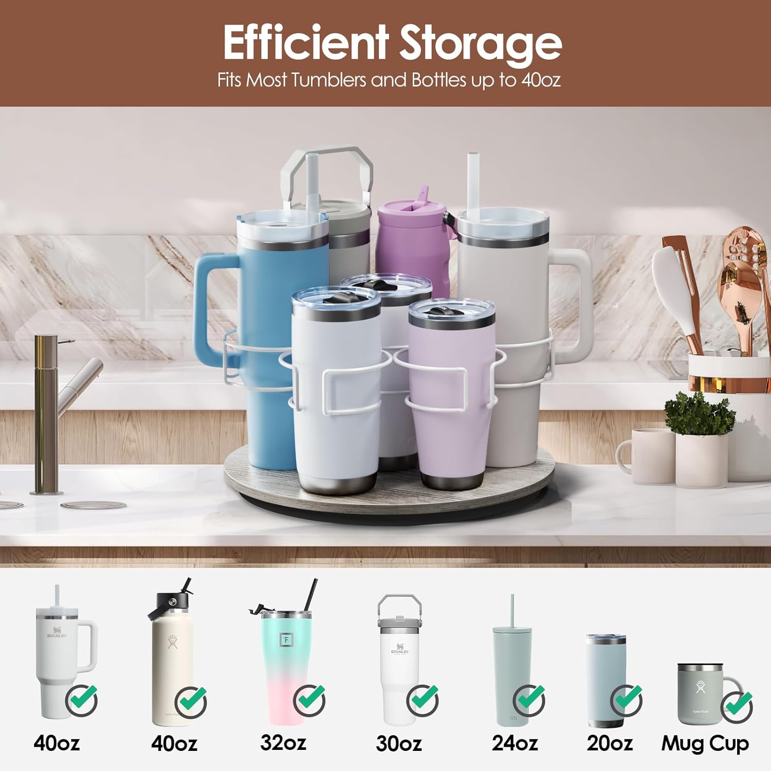 Water Bottle Organizer for Stanley, Rotatable Stanley Cup Organizer Holder, Bottle Organizer for Stanley Simple Modern Owala Yeti 20/30/40oz, Kitchen Organizers and Storage, Wine Rack, White - Image 3