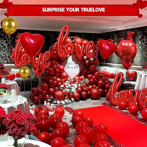Miniatura 6 de Juego de 66 globos y globos de corazón con texto en inglés "I Love You" y 2000 pétalos de rosa de 42 pulgadas, globos dorados, kit de decoración