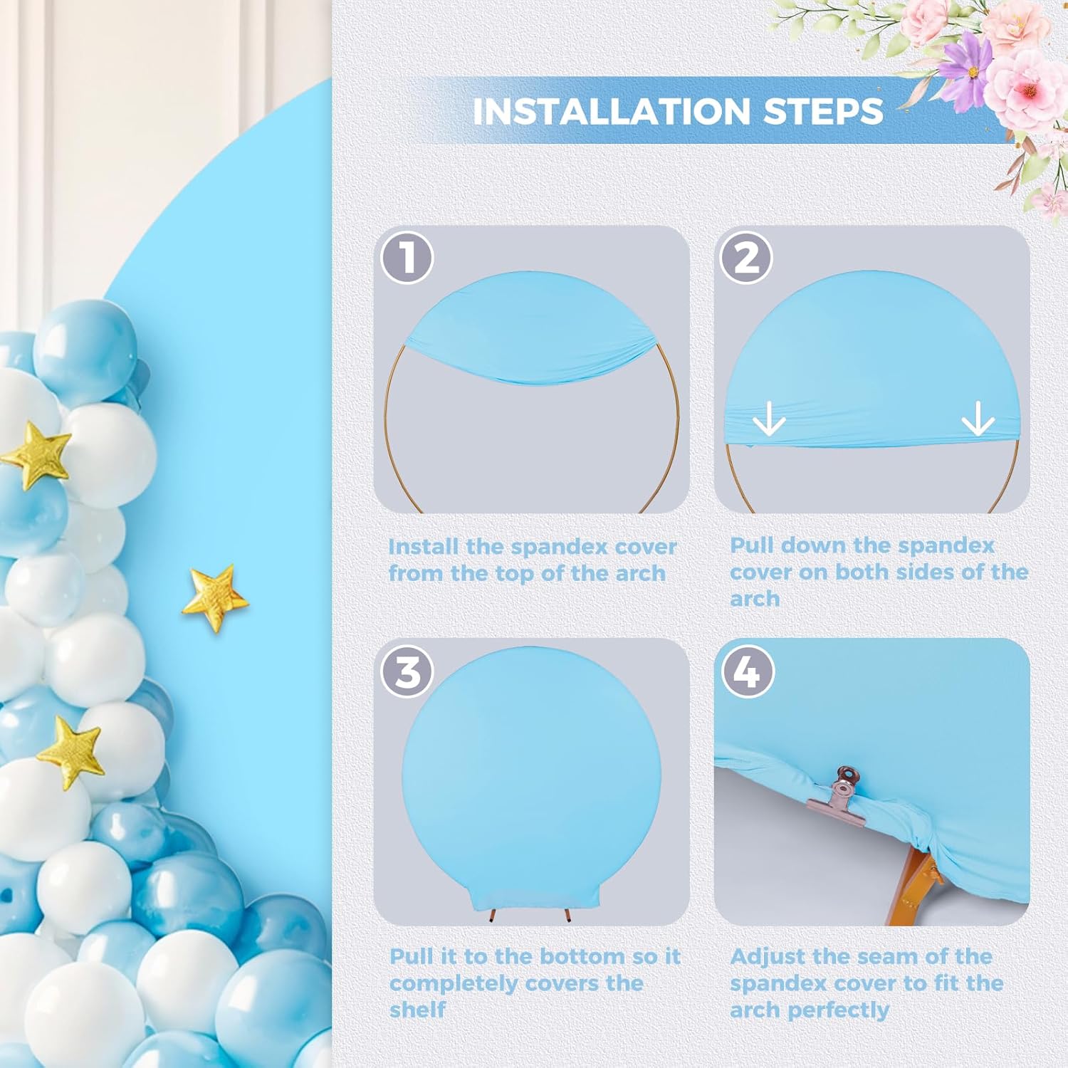Babenest 6.6FT Baby Blue Round Backdrop Cover, Two-Sided Spandex Circle Balloon Arch Stand Cover for Party Wedding Ceremony Birthday Baby Shower Anniversary Decoration