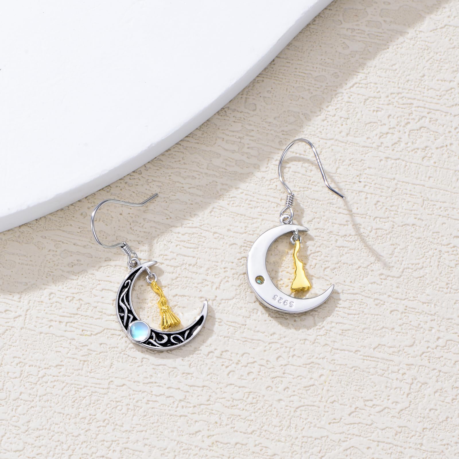 Orecchini da strega in argento Sterling a forma di mezzaluna, da donna, Argento sterling, Nessuna pietra preziosa