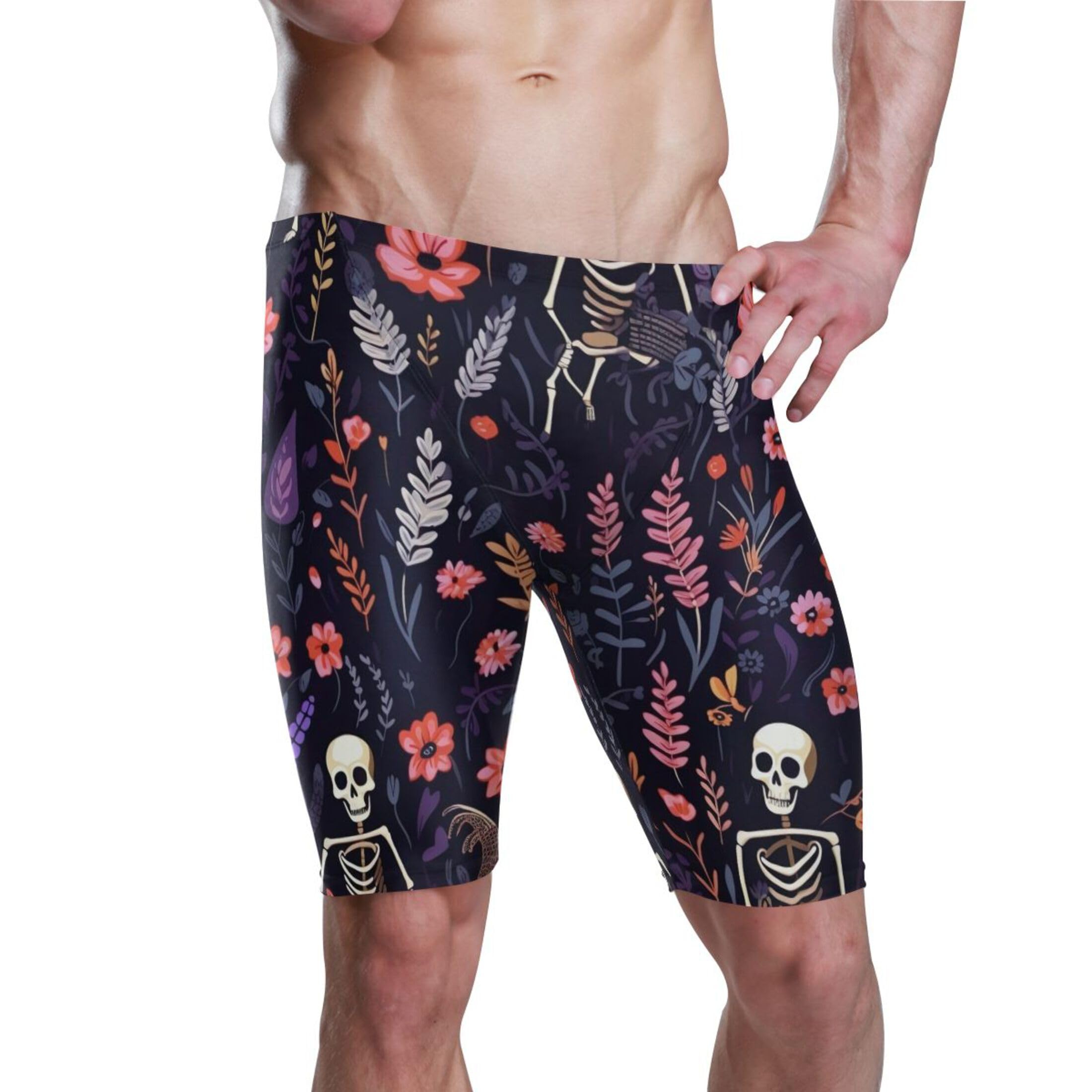 Sugar Skull Skeleton Gothic Flowers Swim Jammers Swimsuit for Men XXL B0400638