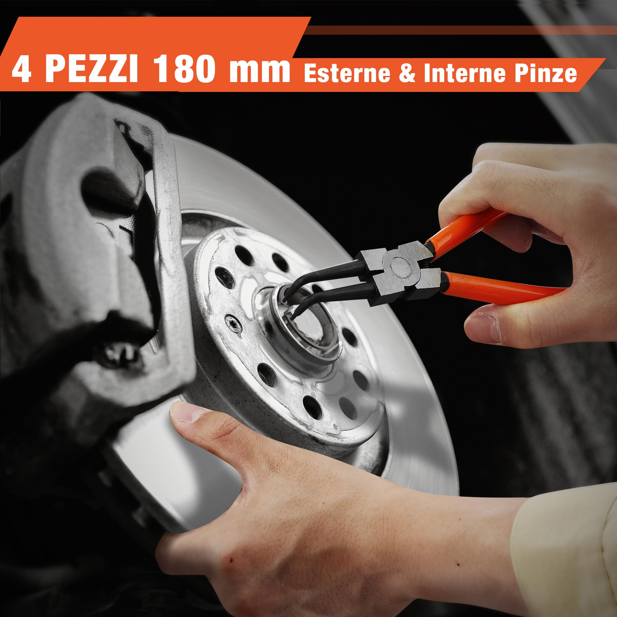 ValueMax Set di 4 Pinze per Anelli di Sicurezza 165mm e 180mm, Pinza per Seeger con Borsa Portatile, Punte Dritte e Curve per Bloccaggio Interno ed Esterno