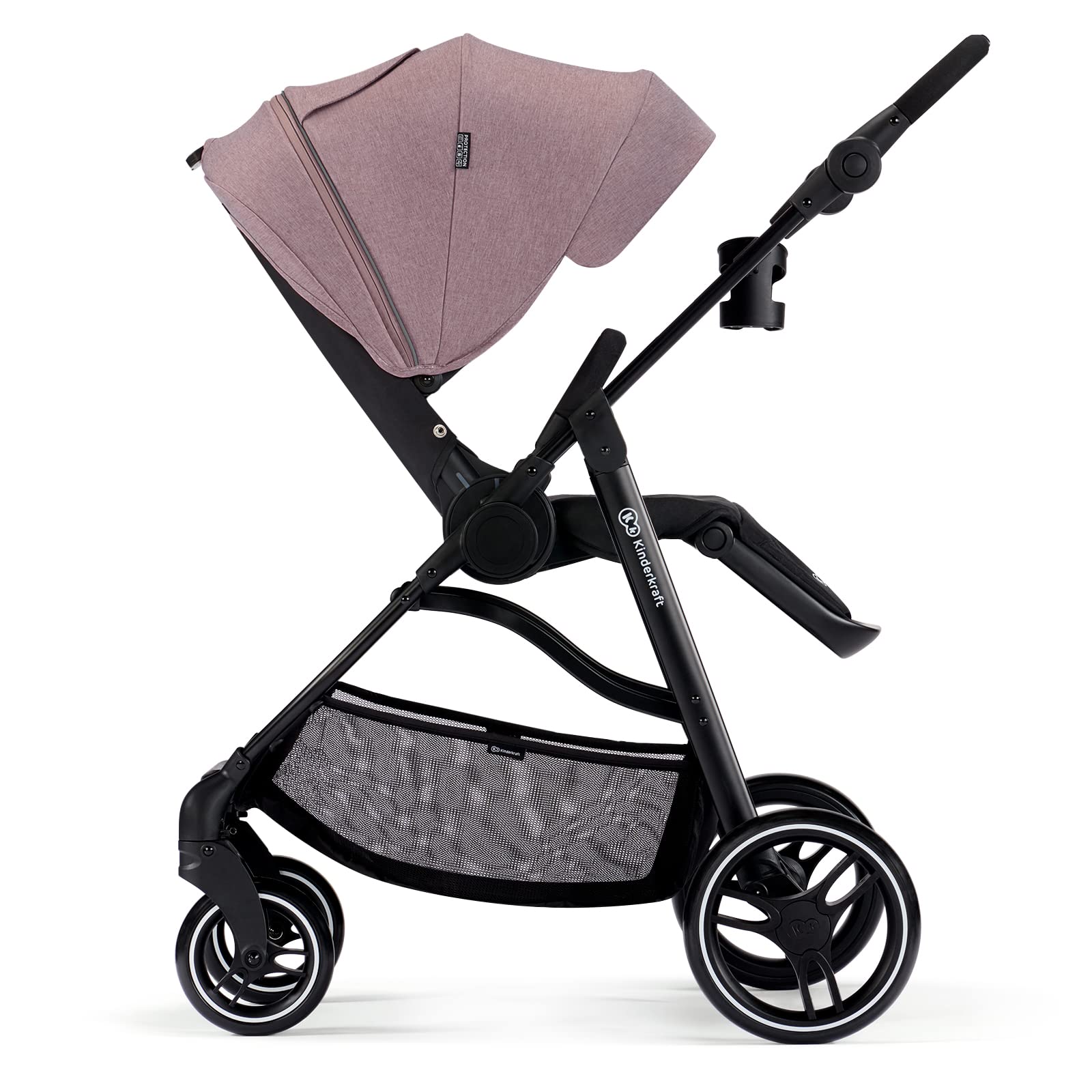 Kinderkraft VESTO Poussette Canne, Poussette Compacte, Poussette Bébé, Siège Réversible, Position Allongée, Avec Accessoires, Légère, Roues en mousse durable, Imperméable avec Filtre UPF 50+, Rose