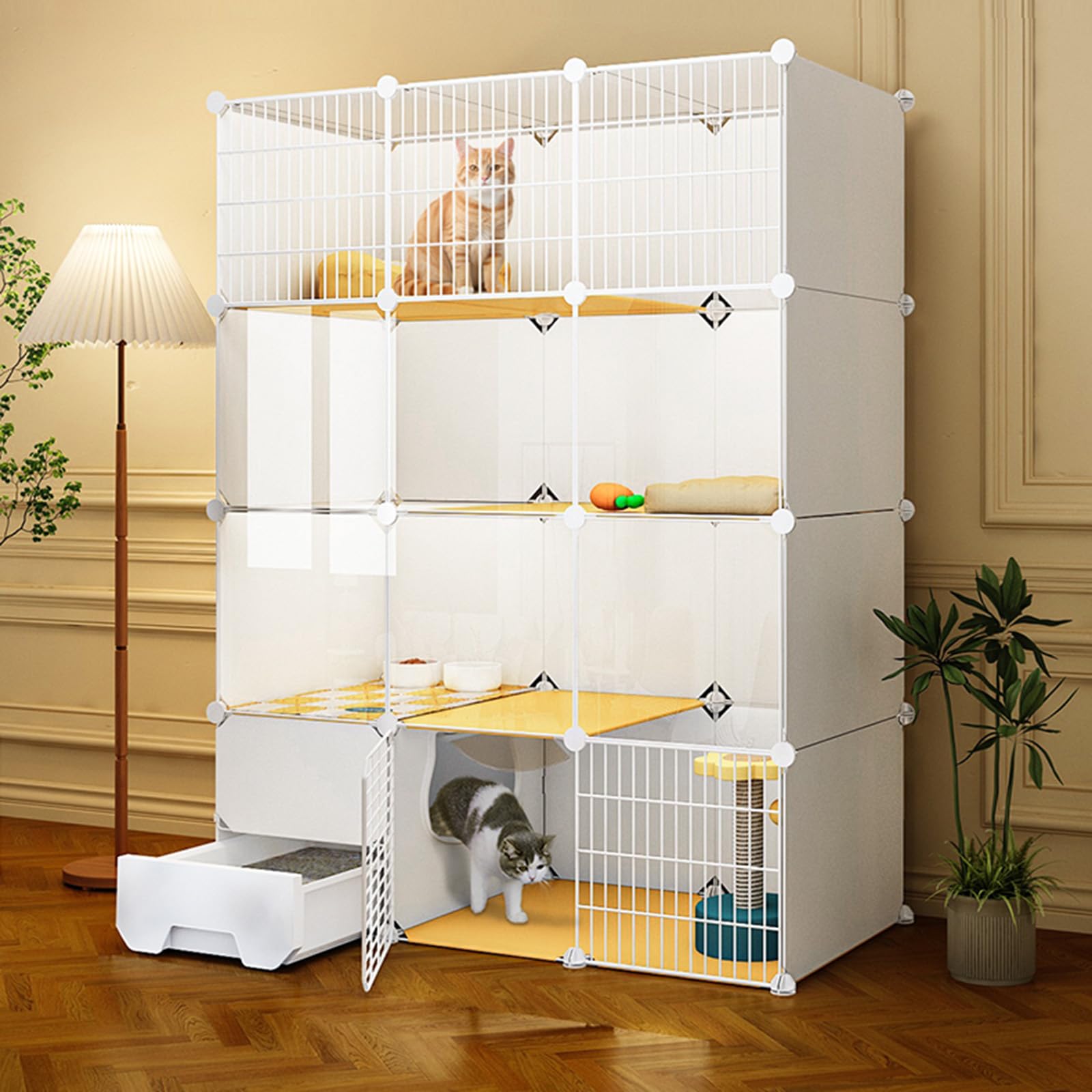 asdchZen Cat Cages Indoor Large With Litter Box,Wire Cat Cage,Portable Cat Cage,Large Outdoor Cat Cages,Ideal For 1-4 Cats,111 * 49 * 147Cm