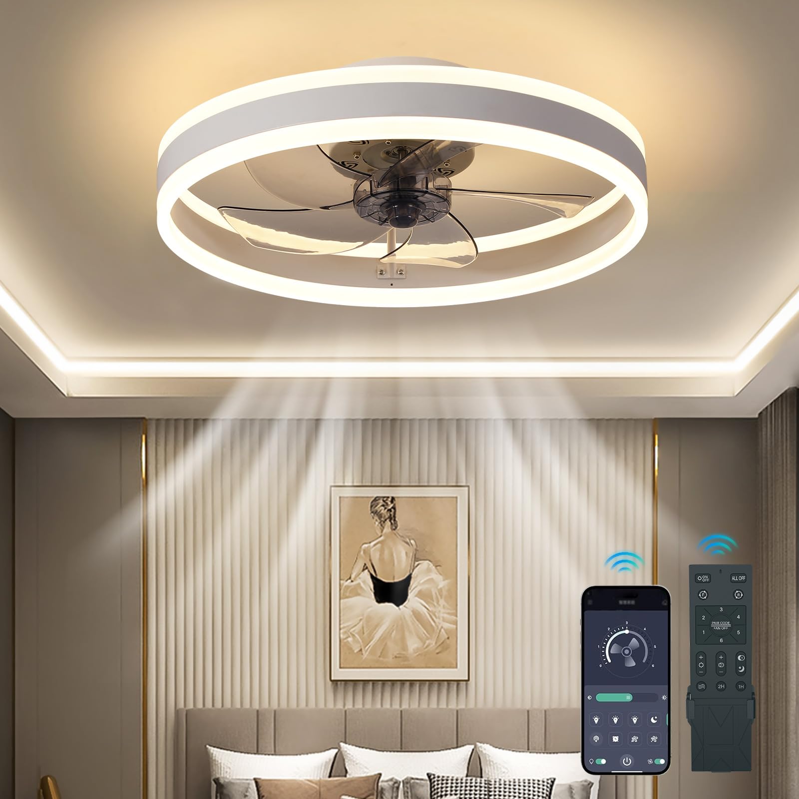 Reversible Ceiling Fans with Lights App Control, 6 Speeds Powerful DC Motor