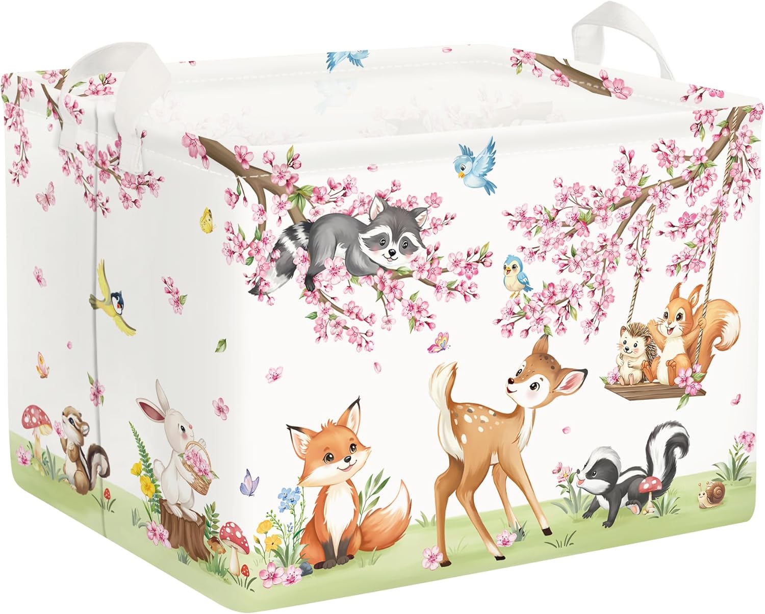 Clastyle Forest Animal Baby Storage Basket Leaf Kid Laundry Hamper Boy Girl Gift Toy Box Collapsible Clothes Organizer Nursery Bin for Bedroom, Cherry Deer, 40x30x30 cm