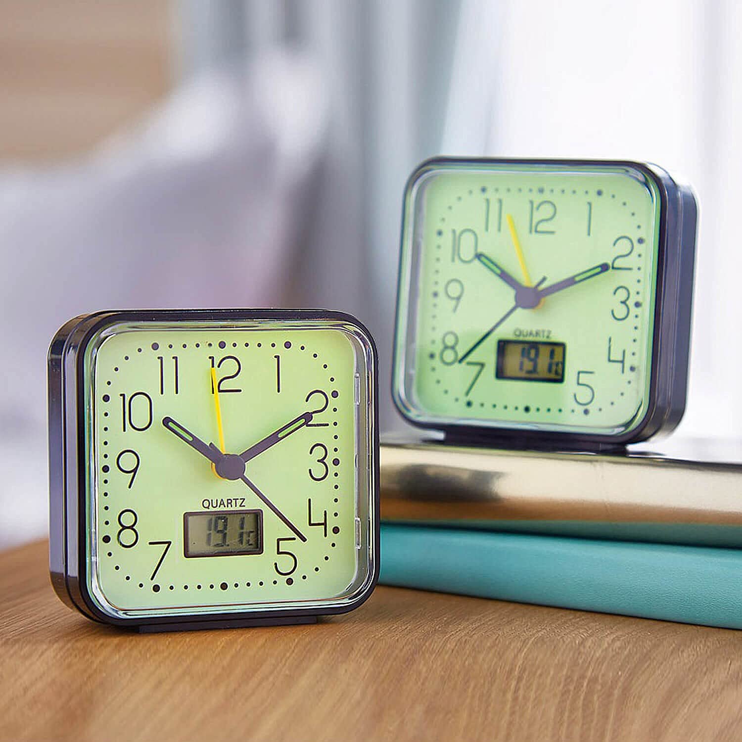 Coopers of Stortford 2 Pack Glow-in-the-Dark Clocks with Thermometer