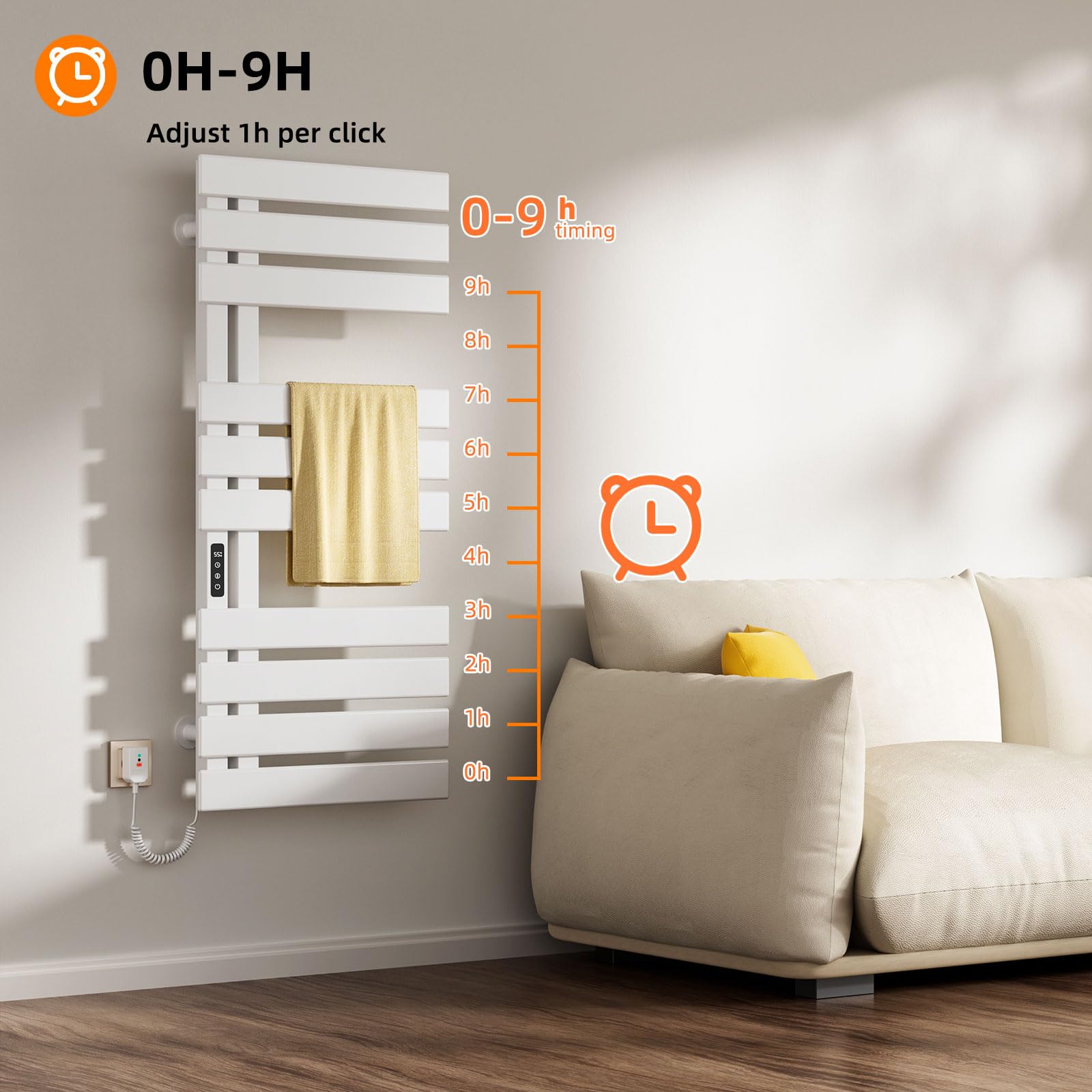 Elektryczny wieszak na ręczniki, WiFi, inteligentny termostat, czarny, do Alexa i Google Home oraz aplikacji, grzejnik łazienkowy, ogrzewanie na ręczniki, 500 x 1100 mm, antracytowy, WiFi, biały, lewy