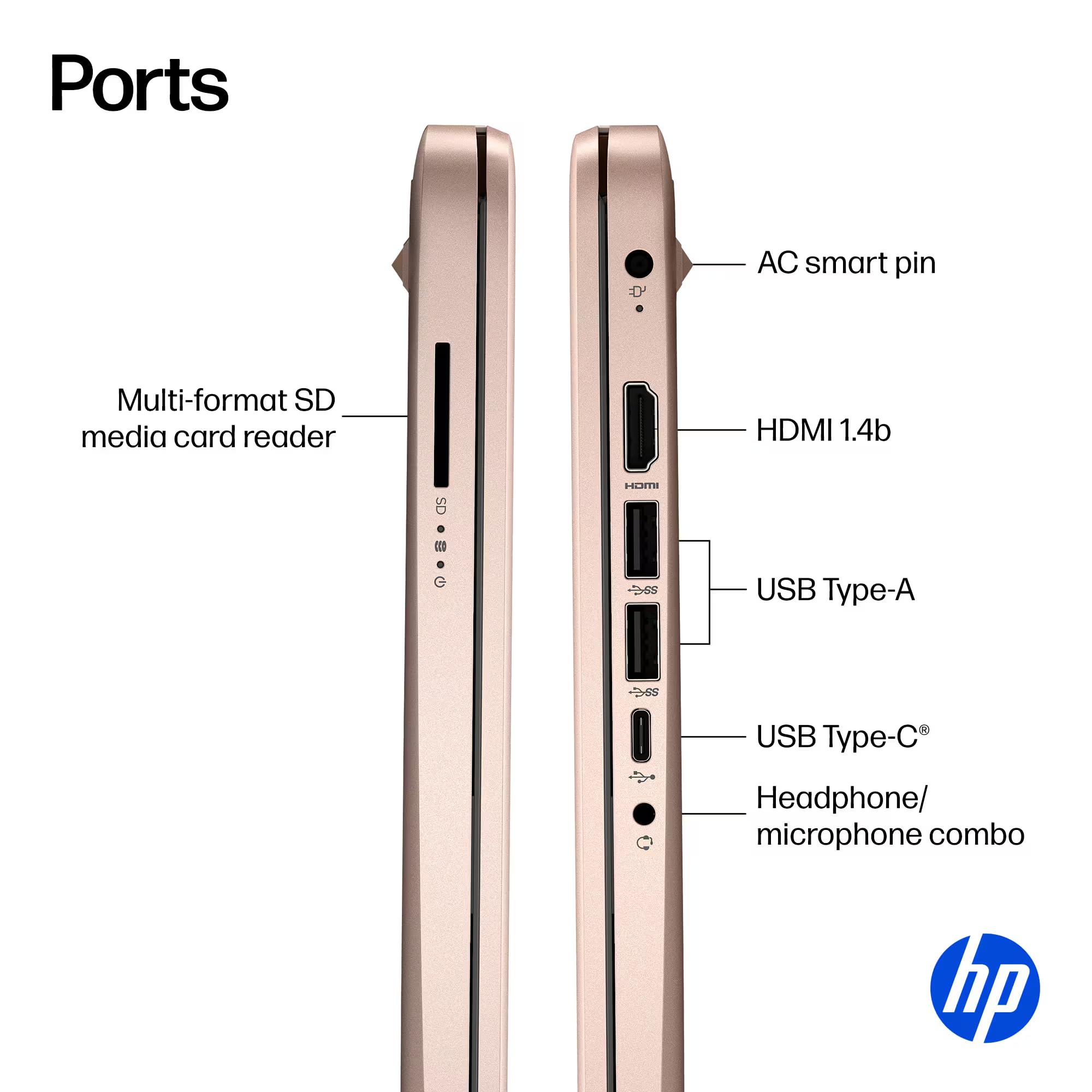 HP 14" Laptop Thin and Light for 2026 Student Business with Office Suite, Copilot AI, Intel CPU Up to 2.8GHz, 16GB RAM, 628GB Storage (128GB SSD+500GB Ext), WiFi 6, Win 11 Pro, MarxsolAddon, Rosegold — view 8