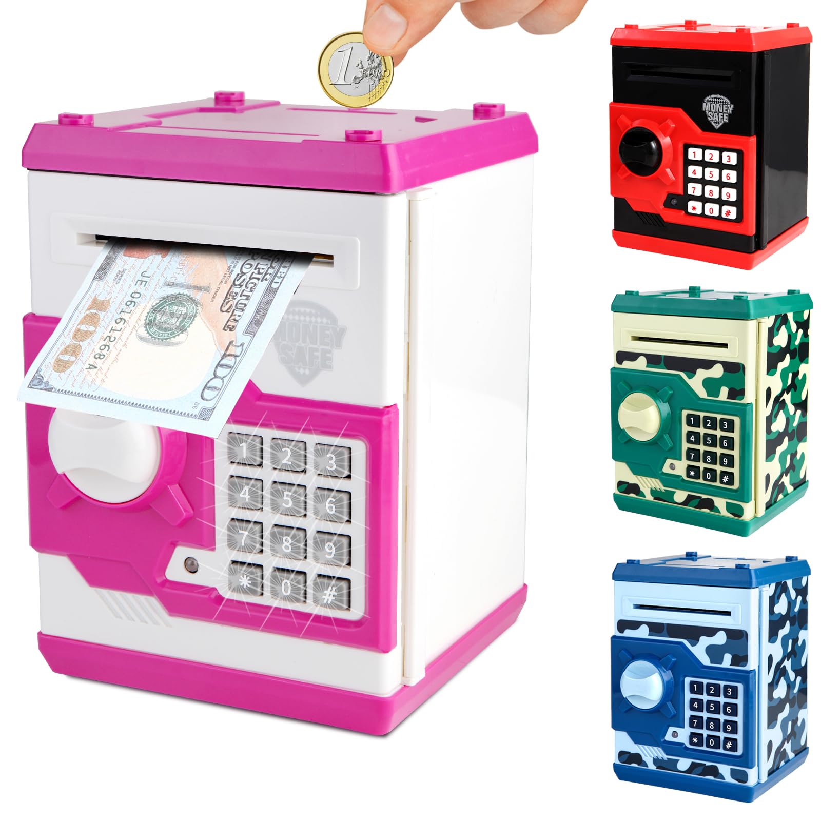 Pup Go Electronic Piggy Bank for Kids Ages 3+, Great for Girls, ATM Money Safe with Password Lock, Auto Cash Scroll, Box for Coins, Kids Money Box (Pink)