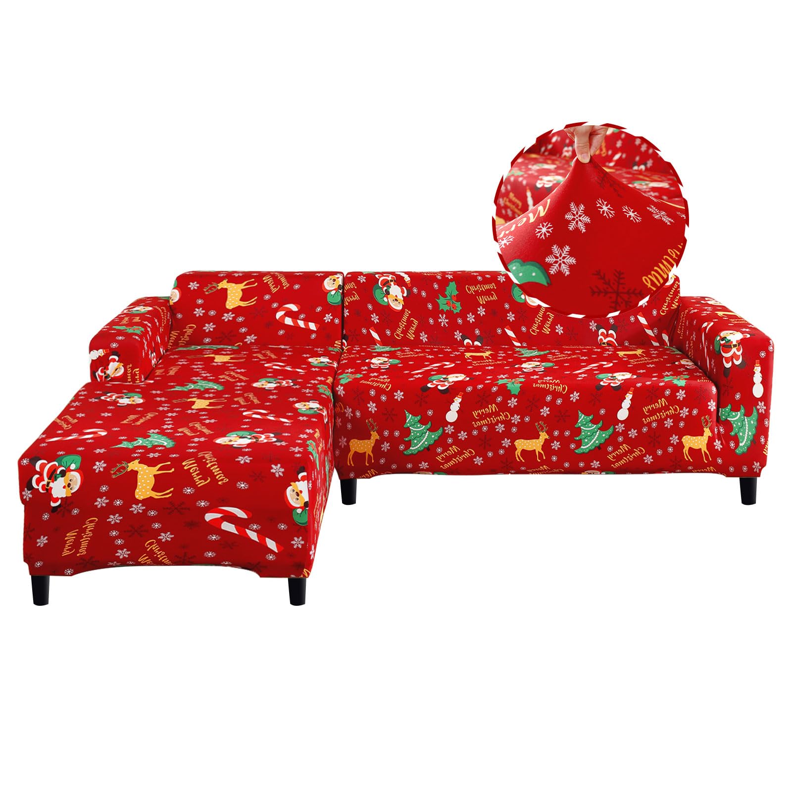 Jaotto Copridivano con Penisola Elasticizzato A Sinistra Destra, Fodere Copridivano Angolare Universale, Copridivano Antigraffio Gatto Chaise Longue a Forma di L(3 Posti+3 Posti,Xmas Ladro)