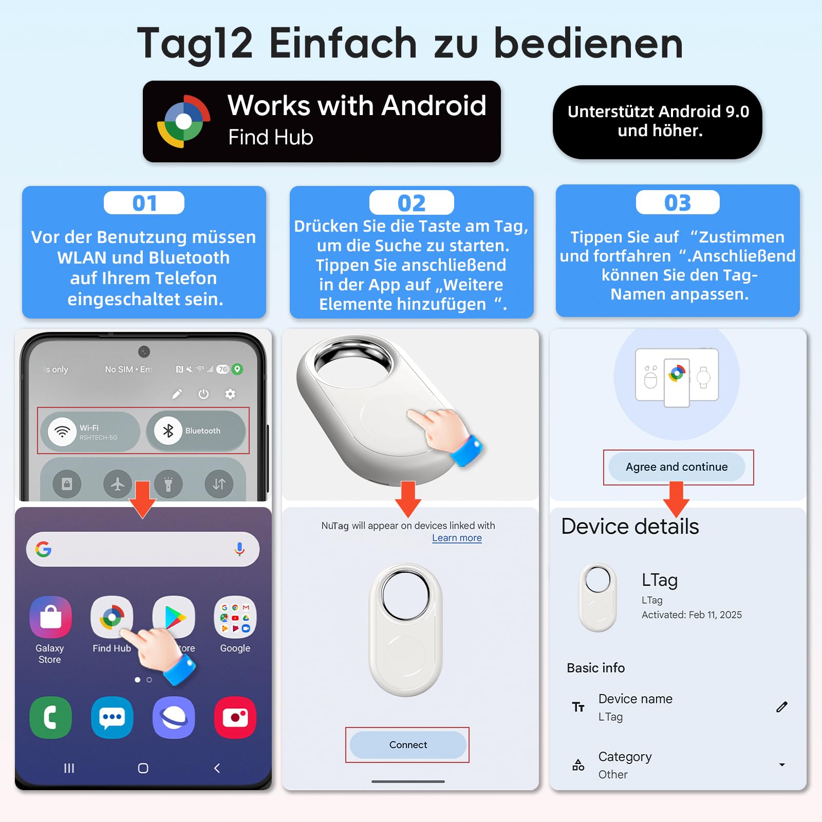 Tracker Smart Tag Android Funktioniert mit Google's Find Hub (4 Stück), Schlüsselfinder Android,Bluetooth Finder für Geldbeutel, Taschen, Schlüssel & Hund