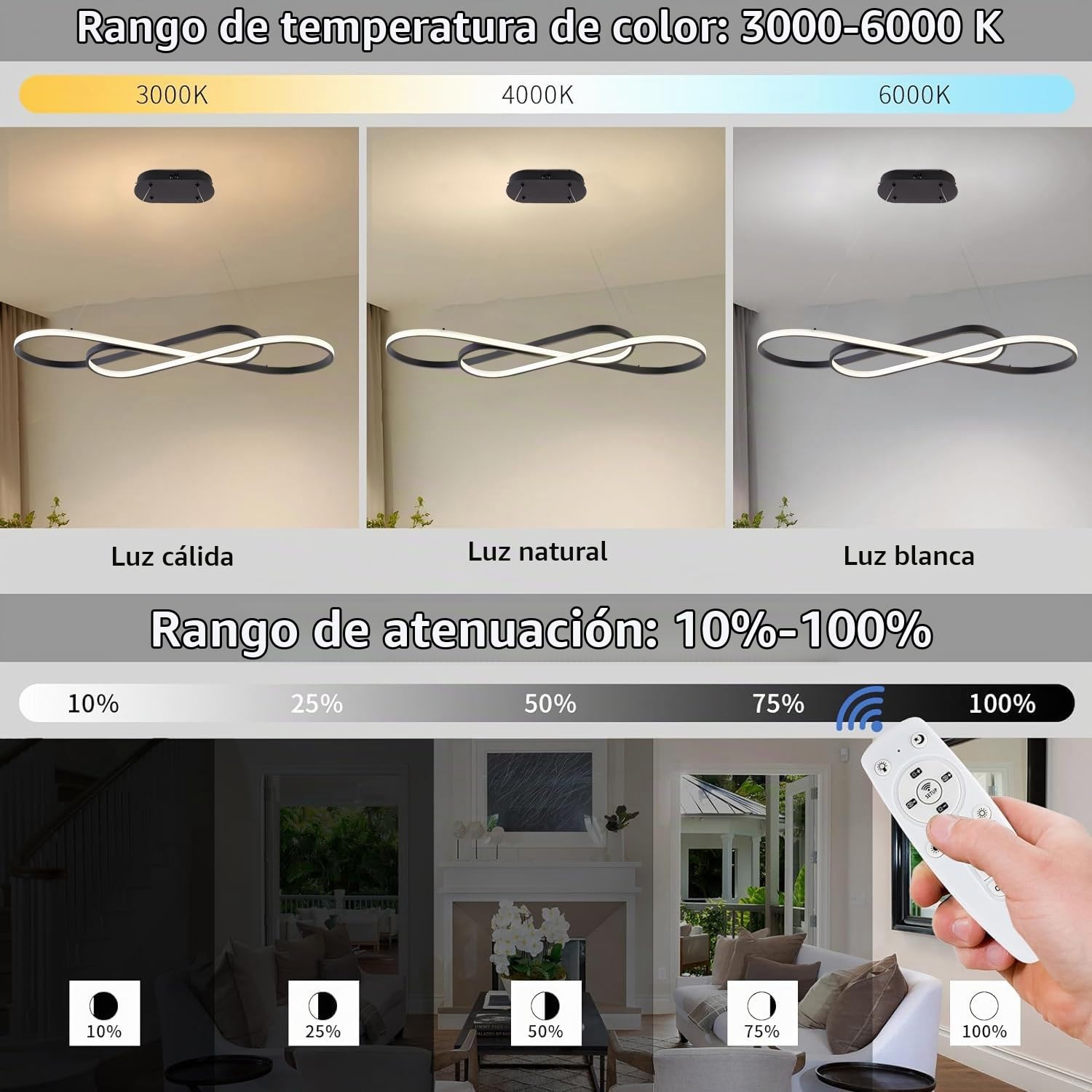 Lámpara colgante LED mesa de comedor lámpara colgante regulable con control remoto lámpara colgante diseño lineal lámpara de araña ajustable en altura para mesa de comedor comedor(L100cm/57W) negro