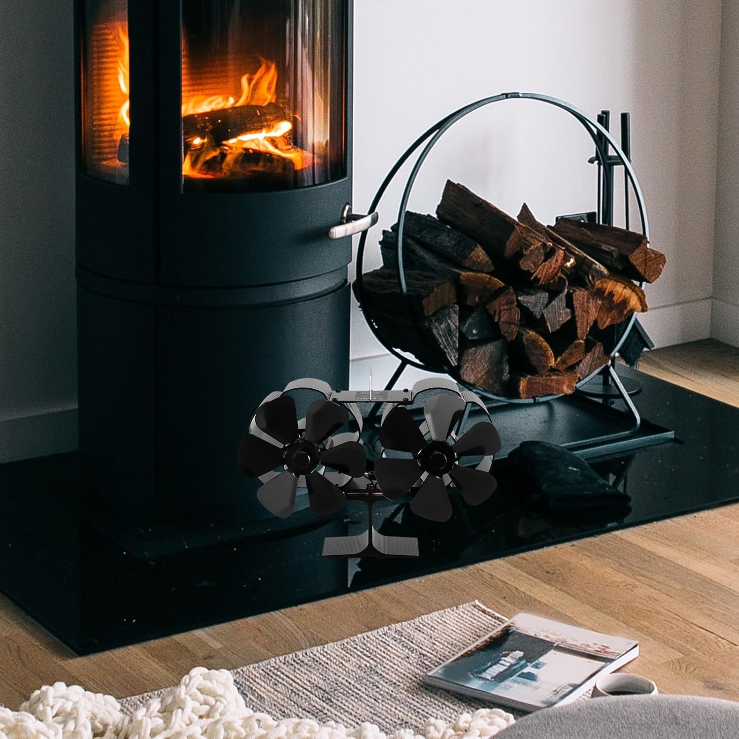 ABOOFAN Wood Stove Fan Heat Powered - 12-blades Double Motor Non Electric Thermoelectric Heat Activated Fireplace Fan for Wood Burning Stove/Log Burner