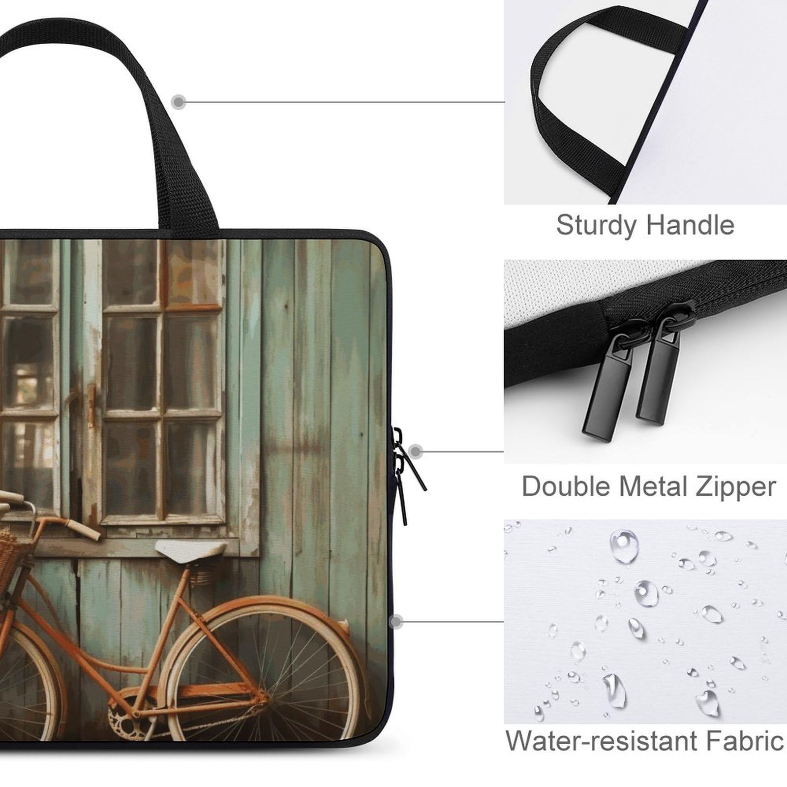 Custodia per computer portatile da 17 pollici, con finestra vintage, ultra sottile, leggera e impermeabile, in neoprene resistente, custodia protettiva portatile per computer con cinghia da polso