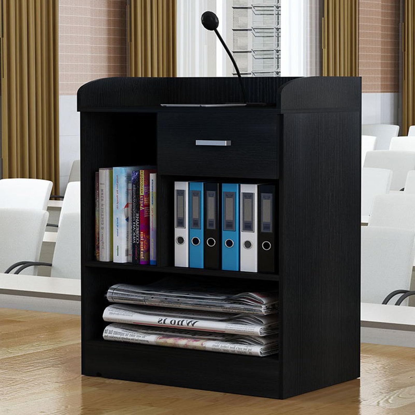 DFGHNBVC Portable Rolling Podium Stand With Wheels For Speeches, Church, And Customer Reception,Black