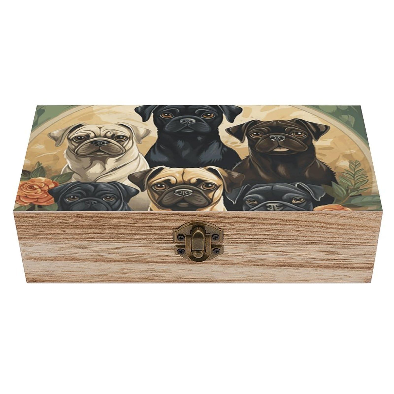 asbwuo Pug Wood Keepsake Box Wooden Box with Hinged Lid