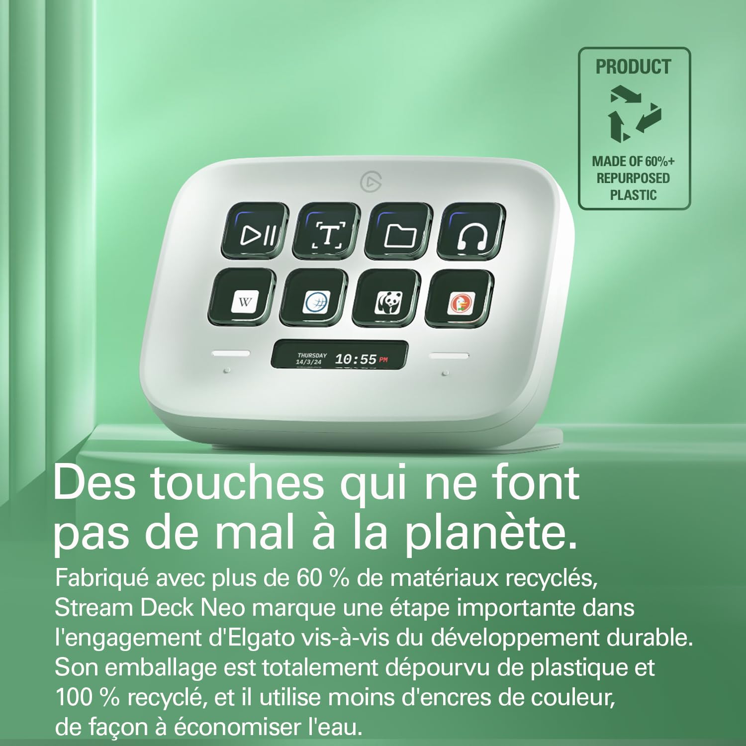 Elgato Stream Deck Neo, 8 touches personnalisables, 2 Touch Points | Word, Excel, Teams, Zoom, Spotify, glisser-déposer, Mac/PC