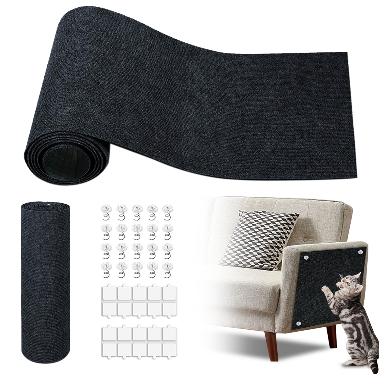 Cat Scratch Mat,118.5"x17.4" Trimmable Self-Adhesive Cat Scratch Furniture Protector, Sticky Cat Scratcher Wall Mat, Covering Cats Tower, Couch