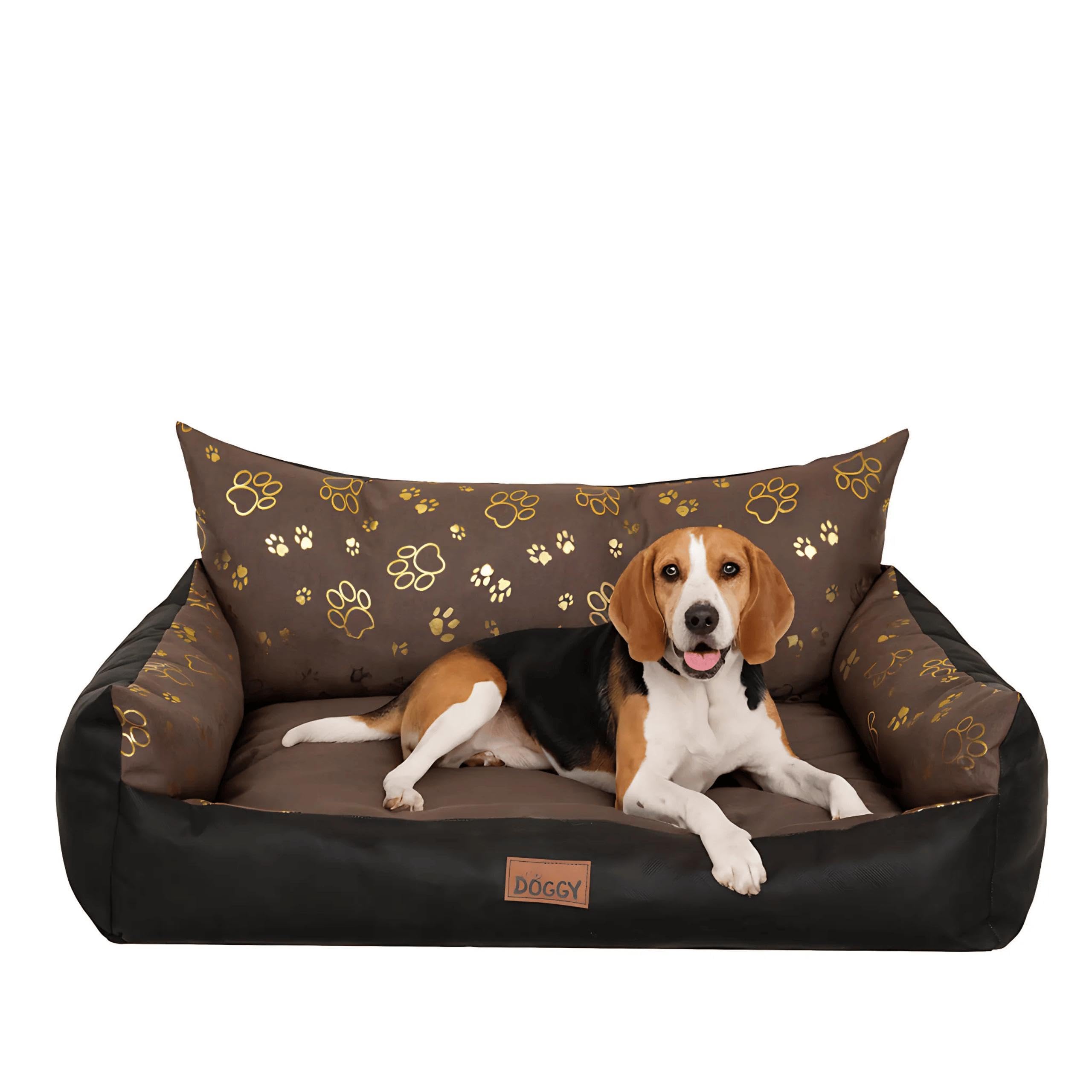 PillowPrim Hundebett - Möbel für Tiere, Katzenbett - Hundekorb für kleine mittelgroße & große Hunde - Hundekissen – Hundesofa – Hundeliege – Schlafplätze - 80x61 cm - Braun mit Pfoten