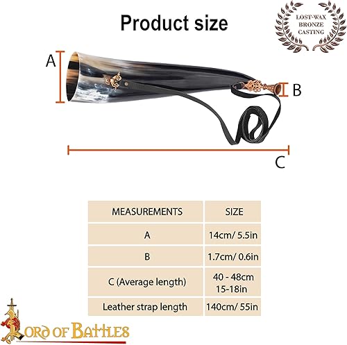 Miniatura 3 de Lord of Battles Viking cuerno soplador genuino Gjallarhorn medieval con boquilla de bronce fundido de cera perdida intrincada