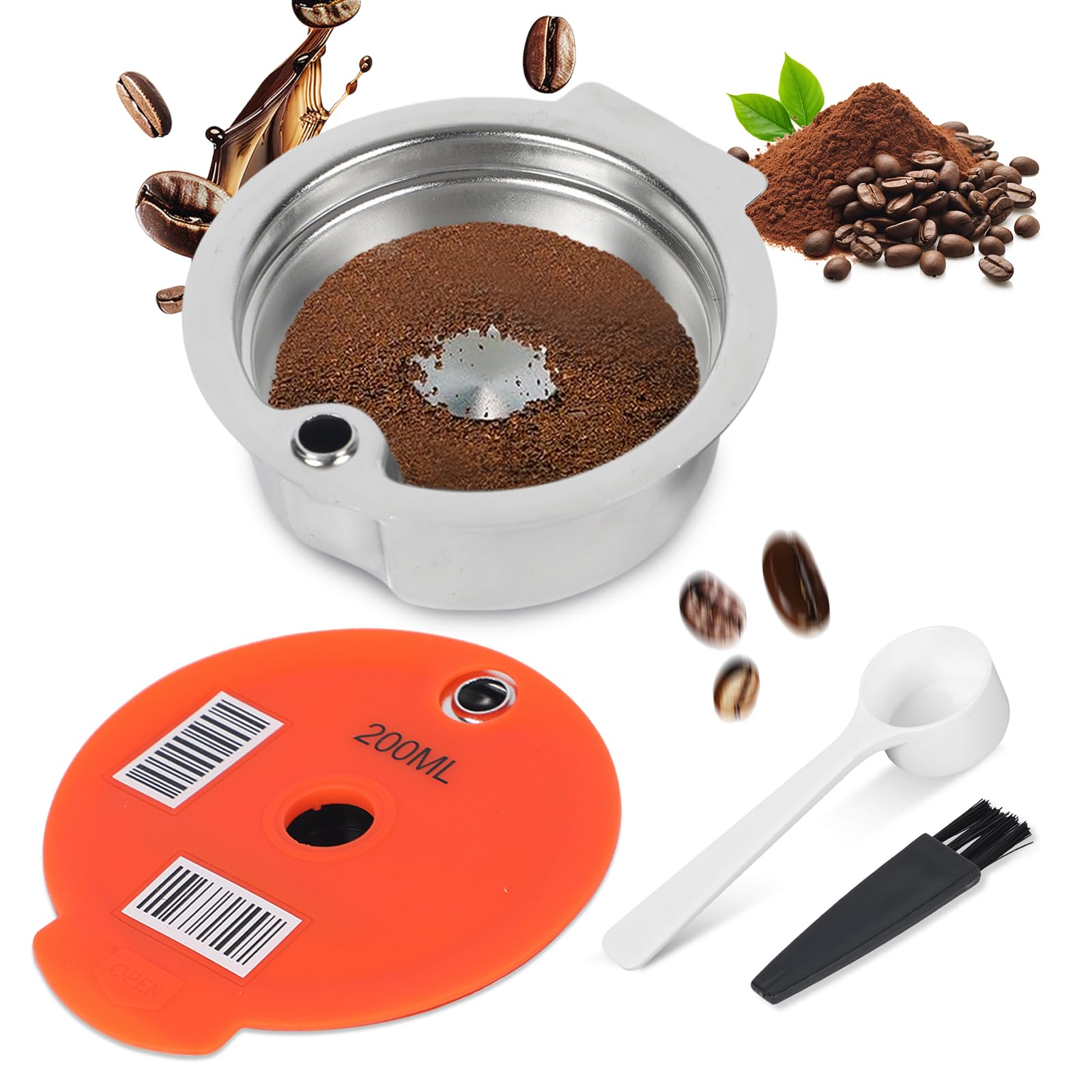 Reusable Coffee Pods for Tassimo Coffee Machines Stainless Steel Refillable Coffee Capsules Accessories for Tassi*mo Reusable Pods with 1 Brush 1 Spoon (Yellow, 200ml)