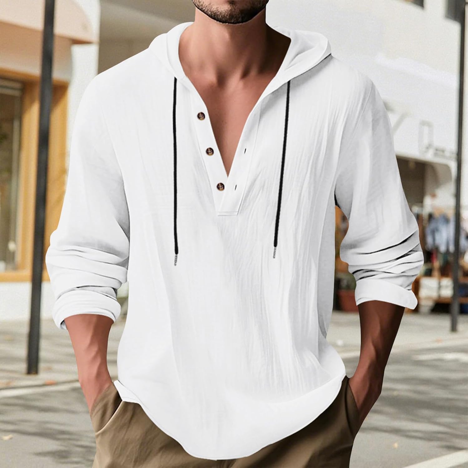 Hoodie Shirts for Men Button Up Drawstring Plus Size Casual Hippie Business Pullover Summer Workout Beach Tops