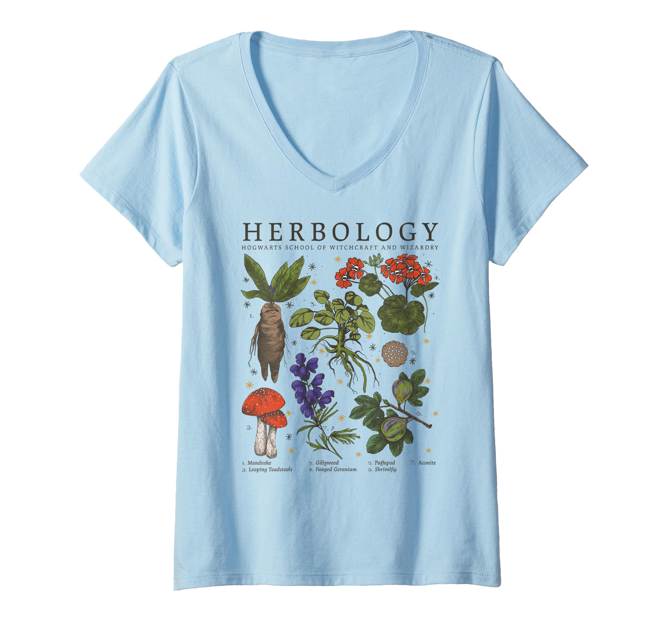 Womens Harry Potter Herbology Plants Vintage Style Textbook V-Neck T-Shirt
