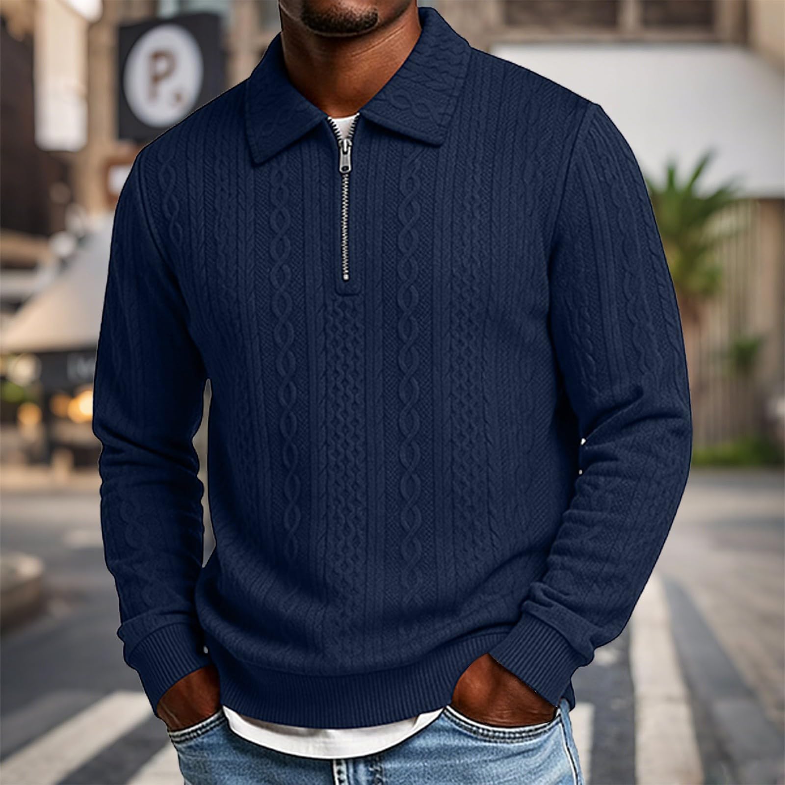 Polo da golf da uomo con cerniera a un quarto - Pullover a maniche lunghe