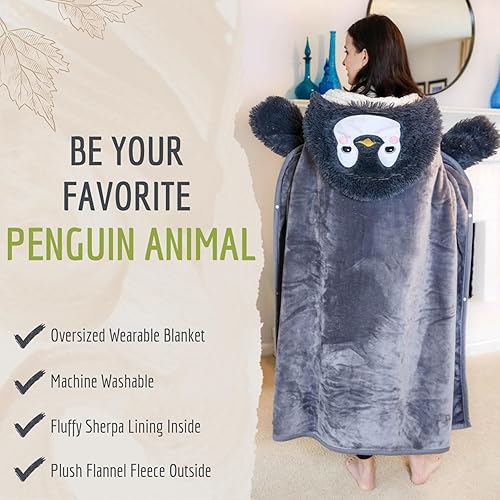 Miniatura 4 de Manta con capucha de perezoso con collar con colgante de perezoso, cálida y acogedora manta de gran tamaño con capucha y guantes de mano, manta de