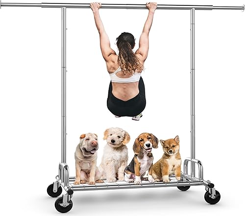 Vista 17 de HOKEEPER Perchero de ropa rodante para colgar ropa, perchero portátil con ruedas bloqueables, perchero comercial resistente para dormitorio, sala