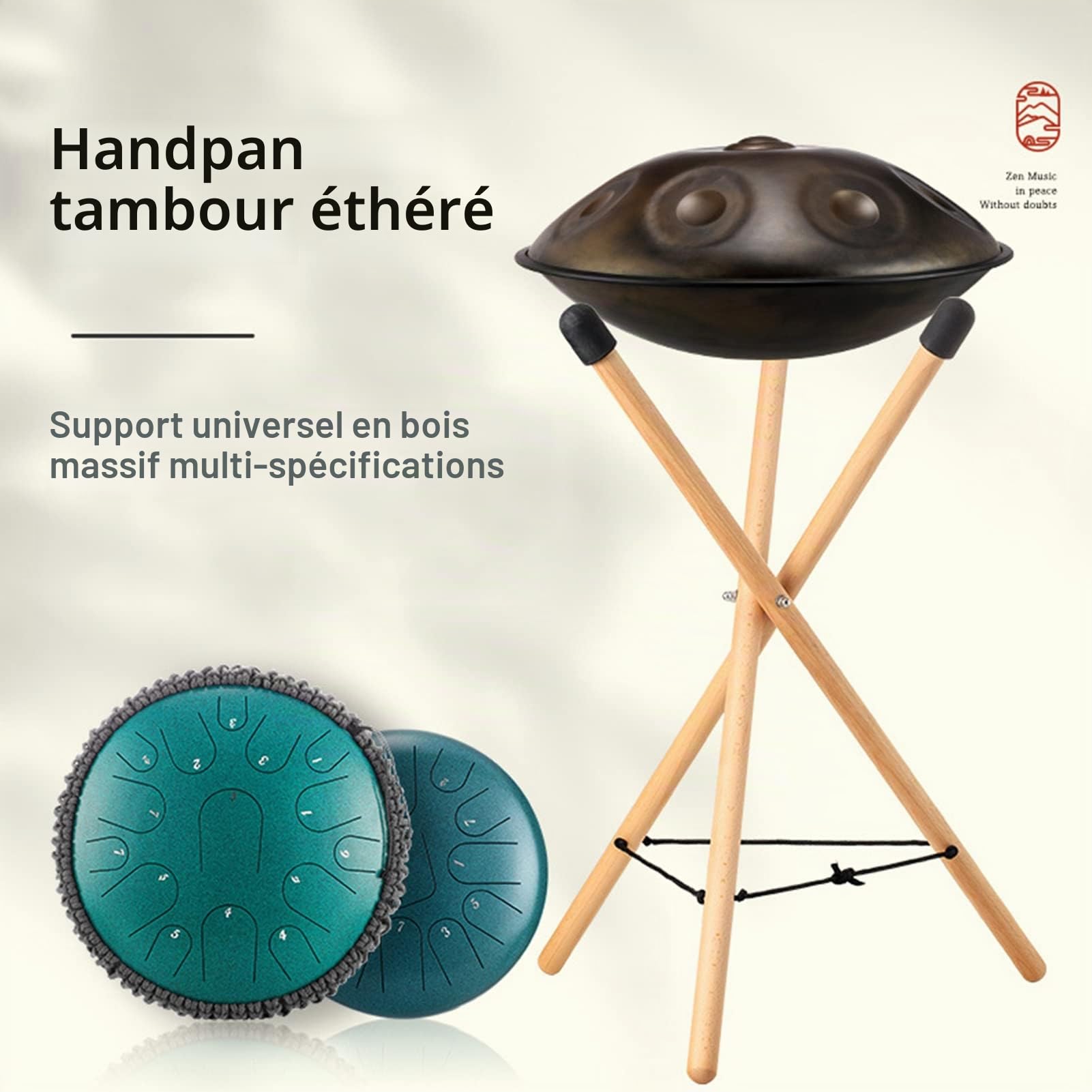 Kaxenig Support De Caisse Claire, Handpan Support De Tambour À Langue en Acier, Trépied Réglable en Bois De Hêtre Massif, pour Tambou À Langue en Acier Et Bongos De Plus De 10 Pouces