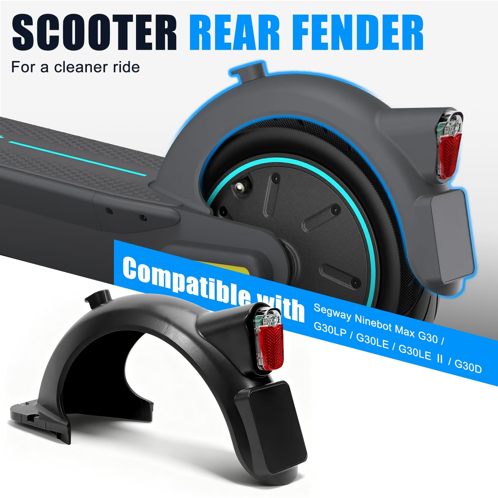 SYACHI Hinterer Kotflügel Electric Scooter mit LED Rückleucht & Haken Zubehör, Scooter Schutzblech Ersatzzubehör Kompatibel für Segway Ninebot Max G30 / G30LP / G30LE / G30LE Ⅱ / G30D Elektroroller