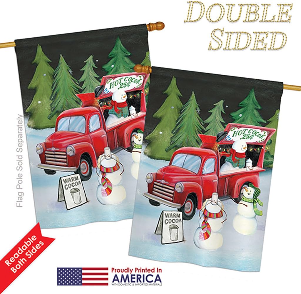 Breeze Decor H114207 Snowmen Hot Cocoa Decorative Vertical House Flag, 28" x 40", Multicolor
