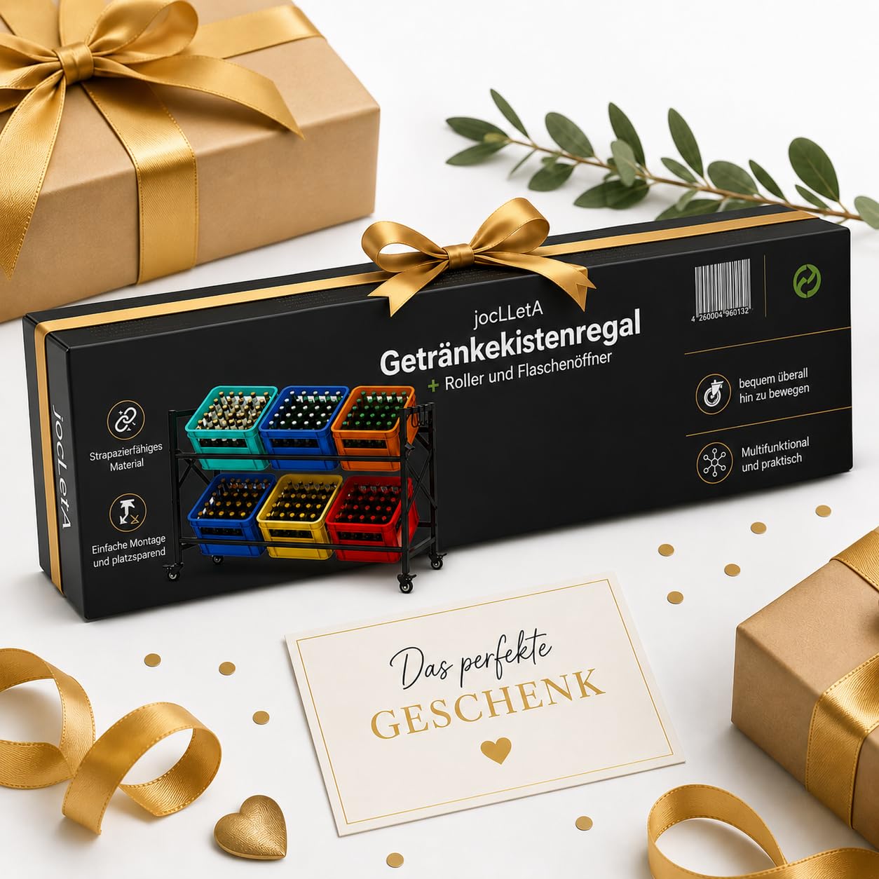 Getränkekistenregal für 6 Kisten mit Rollen – Extrem Stabiles Metallregal, 250kg Tragkraft – Wasserkistenregal & Bierkistenregal für Küche, Keller & Speisekammer