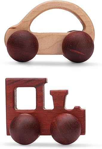 Promise Babe 2 piezas de sonajero de madera orgánica coches de madera de empuje juguetes Montessori educativos de madera natural juguetes inspirados