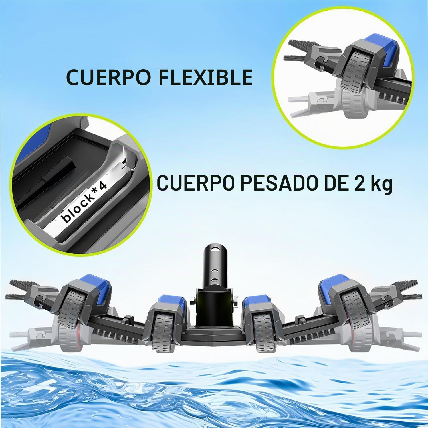 POOLAZA Aspiradora para piscina, succión de piscina ponderada con 1-1/4 pulgadas, conector de manguera giratoria de 1-1/2 pulgadas, cepillos de piso y laterales, succión de piscina para piscinas
