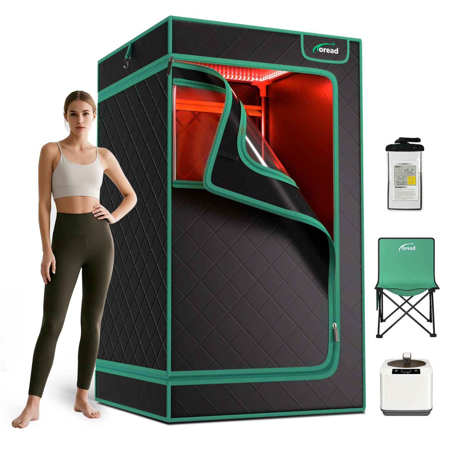 TOREAD Tragbare Infrarot-Sauna Für Zuhause – Mit Fernbedienung, 40-75°C Einstellbar, Inkl. Fußwärmer & Matte