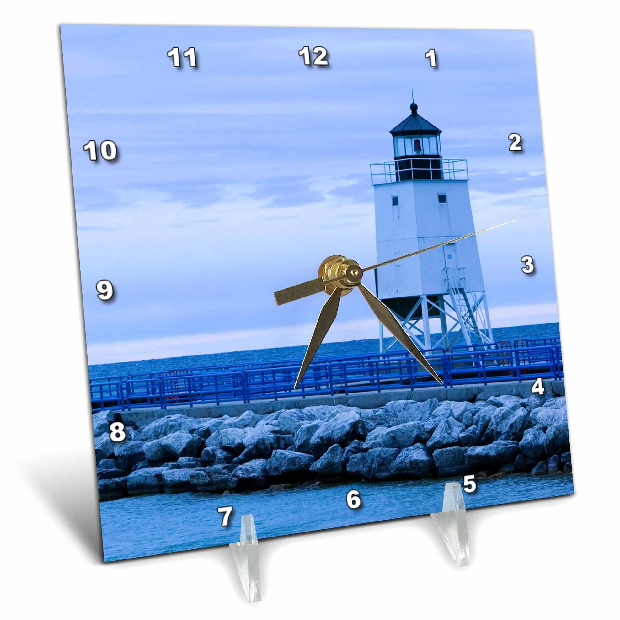 3dRose dc_91258_1 Michigan, Lake Michigan, Charlevoix Lighthouse - US23 WBI0323 - Walter Bibikow - Desk Clock, 6 by 6-Inch