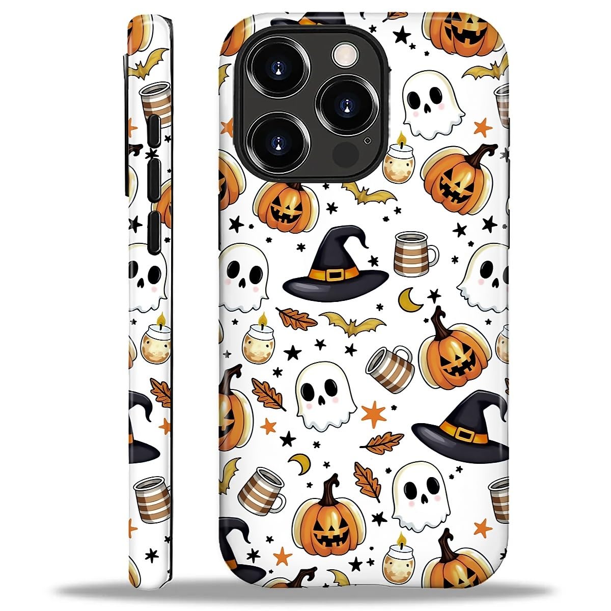 for iPhone 16 Pro Max Case for Women Girl Men Boy, Compatible with MagSafe, Shockproof Soft Silicone & Hard PC Shell Protective Case for iPhone 16 Pro Max - Candle Pumpkin Ghost Bat Candle Pumpkin Ghost Bat IPhone 16 Pro Max