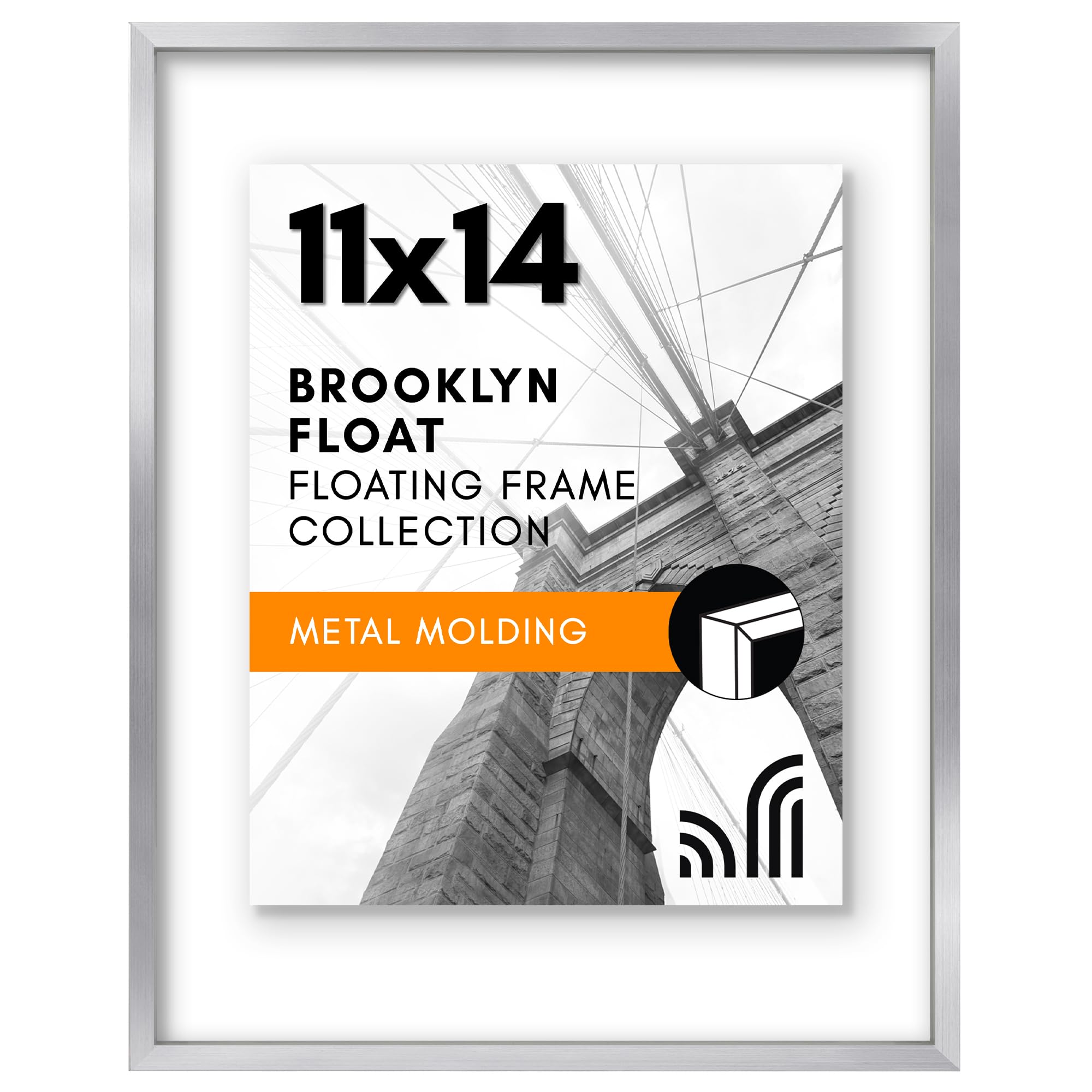 Americanflat Aluminum 11x14 Floating Picture Frame Set of 2 in Silver - Use as 11x14 Picture Frame or 8x10 Floating Frame - Photo Frame with Slim Metal Molding and Plexiglass with Hanging Hardware