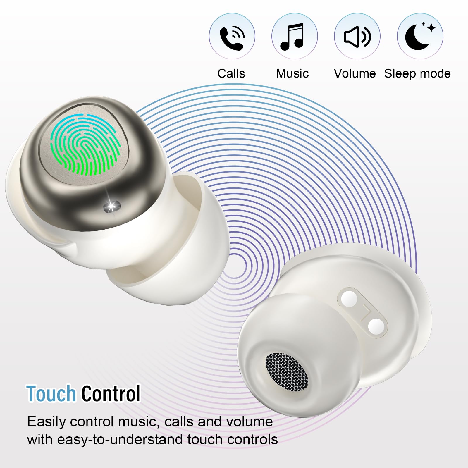 Bluetooth Kopfhörer, Mini In Ear Kopfhörer Kabellos Bluetooth 5.4 Stereo HiFi Immersiv, 47Std Spielzeit Schlafkopfhörer mit Passiver Geräuschmaskierung, LED-Anzeige, IP7 Wasserdichte Ohrhörer Weiß