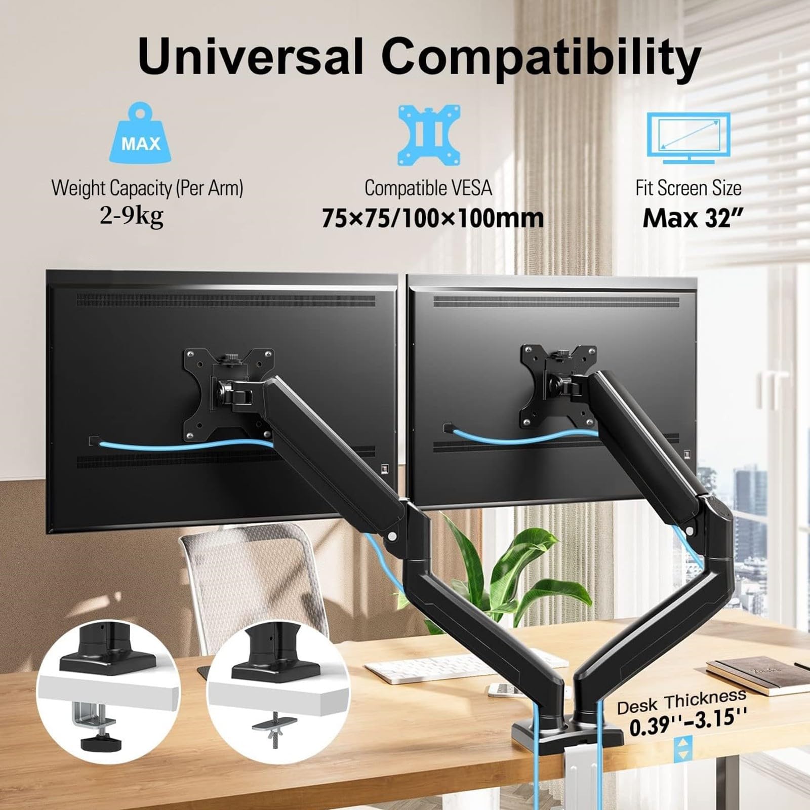 Il braccio dello schermo supporta 2-9 kg di peso Heavy Duty morsetto da scrivania per monitor da 33-32 pollici 360 rotazione regolabile inclinazioni girevoli funzionalità intervalli braccio monitor