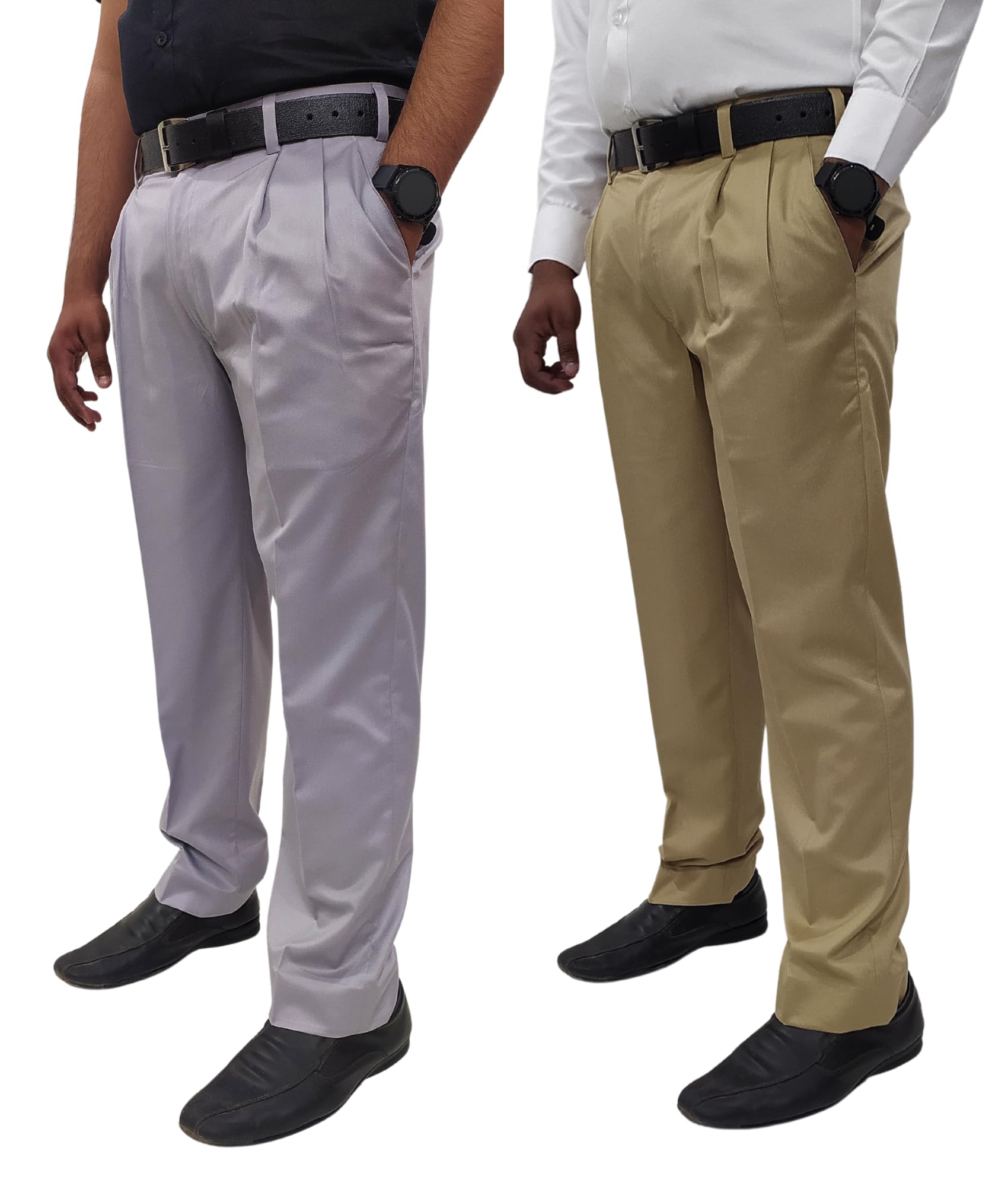 Men's Regular fit Formal Pleated Front Trouser Combo|Polyester Blend Pants - Pack of 2-picture-55