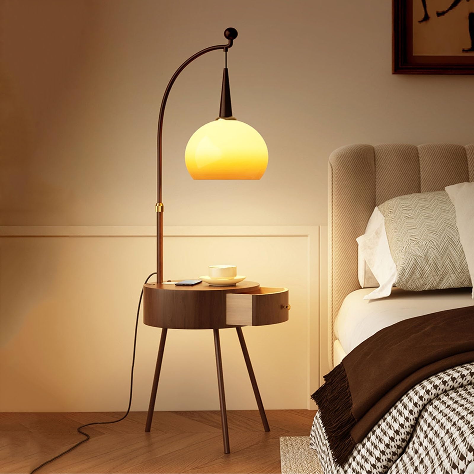 LJHFG63KUYT Standing Lamps Nightstand End Table with Standing Reading Light, Desk Lamp with USB Port, Modern with Floor for Bedroom, Living Room, Office Decorate