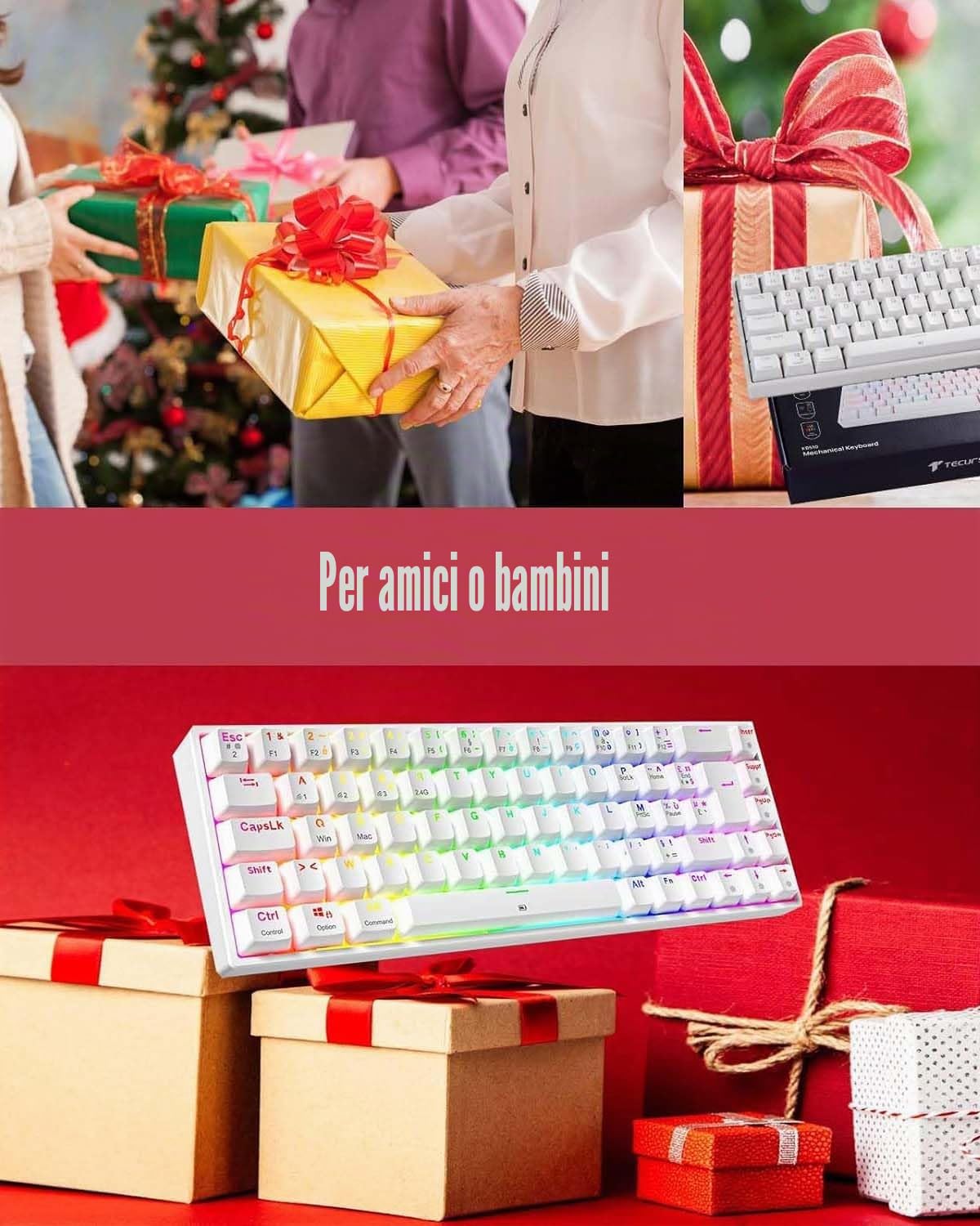 TECURS Tastiera Gmaer TKL 65%, Tastiera Meccanica Ricaricabile/Multi-Device/Retroilluminato RGB, Anti-Ghosting, 68 Touch, AZERTY Switchs Rosso per Windows/Mac, Bianco