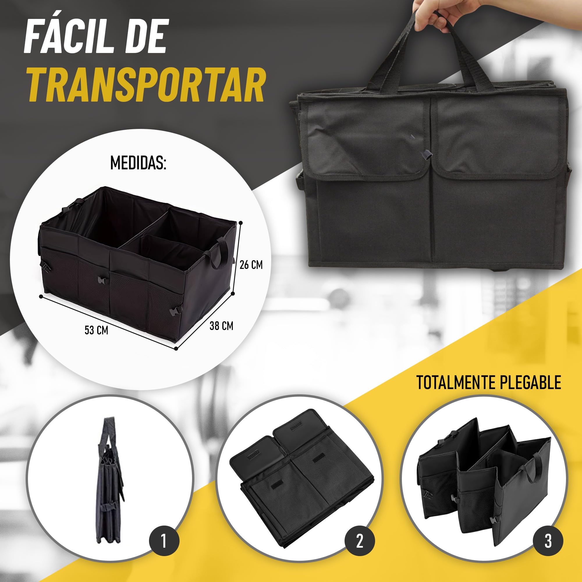 Organizador Maletero Coche, Caja Plegable Coche de Tejido Oxford y Asas Impermeable Bolsa Maletero Bolsa para Almacenamiento Furgoneta para Camper y Casa