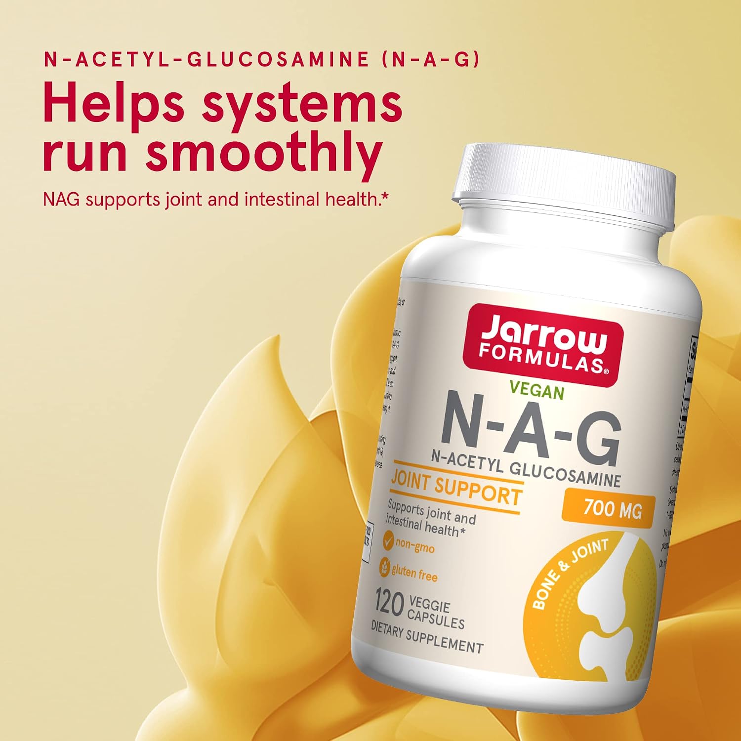 Jarrow Formulas N-A-G 700 mg - 120 Veggie Caps - N-Acetyl Glucosamine - Versatile Form of Glucosamine - Supports Joint & Intestinal Health - Up to 120 Servings