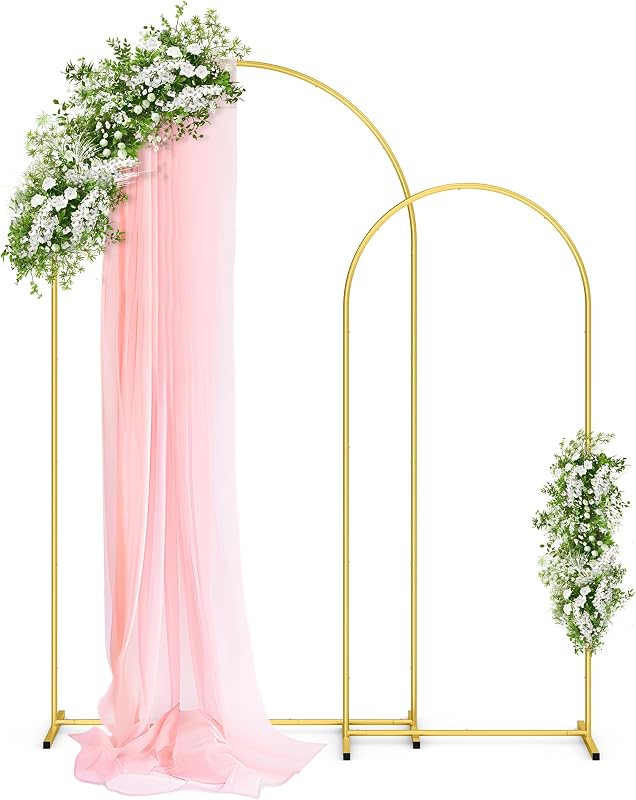 Pureegg Arch Backdrop Stand Set, Metal, Set of 2, 7.2 ft and 6 ft | Wedding, Party, Birthday, Baby Shower, Graduation, Stable Base, Gold