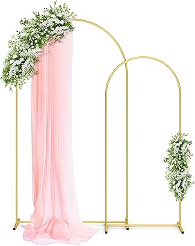 Pureegg Metal Arch Backdrop Stand Set - Set of 2 7.2ft/6.0ft, Gold Wedding Stand with Stable Base, Elegant Backdrop Cover for Party, Birthday, Baby Shower, Graduation, Easy to Assemble